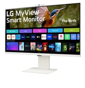 Monitor LG 32SR85U-W, 31,5 inchi IPS Smart webOS, Cameră web Full HD, AG, 5 ms, 1000:1, 400 cd/m, DCI-P3 95%, 4K UHD (3840x2160), ThinQ, HDR 10, HDMI, tip USB -C-PD 90W, Wi-Fi B/in, AirPlay 2, Bluetooth, Difuzoare 5W x 2, Înălțime reglabilă, Înclinare, Al