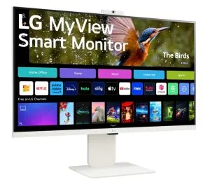 Monitor LG 32SR85U-W, 31,5 inchi IPS Smart webOS, Cameră web Full HD, AG, 5 ms, 1000:1, 400 cd/m, DCI-P3 95%, 4K UHD (3840x2160), ThinQ, HDR 10, HDMI, tip USB -C-PD 90W, Wi-Fi B/in, AirPlay 2, Bluetooth, Difuzoare 5W x 2, Înălțime reglabilă, Înclinare, Al