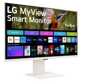 Monitor LG 32SR85U-W, 31,5 inchi IPS Smart webOS, Cameră web Full HD, AG, 5 ms, 1000:1, 400 cd/m, DCI-P3 95%, 4K UHD (3840x2160), ThinQ, HDR 10, HDMI, tip USB -C-PD 90W, Wi-Fi B/in, AirPlay 2, Bluetooth, Difuzoare 5W x 2, Înălțime reglabilă, Înclinare, Al