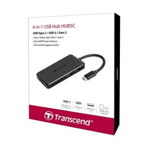 USB hub Transcend 3-Port Hub, 1-Port PD, SD/MicroSD Reader, USB 3.1 Gen 2, Type C