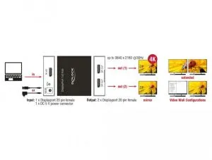 Delock DisplayPort 1.2 Splitter 1 x DisplayPort in > 2 x DisplayPort out 4K
