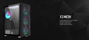 Montech кутия X3 MESH, Mid-tower Case, TG, 6 fixed RGB Fans, Black