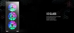 Montech кутия X3 GLASS, Mid-tower Case, TG, 6 fixed RGB Fans, Black