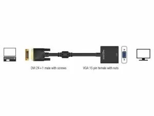 Адаптер DeLock, DVI-D 24+1 мъжко - VGA женско, Черен