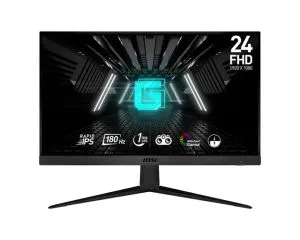Monitor MSI G2412F, 23.8", IPS rapid, 1 ms, 180 Hz, AG, FHD 1920 x 1080, plat, 16:9, sincronizare adaptivă, VIZIUNE DE NOAPTE, Anti-pâlpâire, LUS BLUE LIGHT, Fără rame, 300 nits, 10200 HDMI: 1, 1020 (2.0b), 1x DP (1.2a), Tilt, VESA, 36M