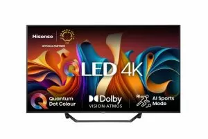 TV Hisense 55" A7NQ, 4K Ultra HD 3840x2160, QLED, FALD, Quantum Dot, HDR 10+, HLG, Dolby Vision, Dolby Atmos, Smart TV, Light sensor, WiFi 5GHz, WiFi Direct, BT, Anyview Cast, 3xHDMI, 2xUSB , LAN, CI+, DVB-T2/C/S2, Black