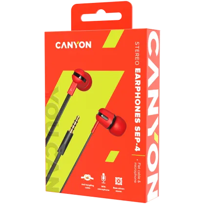 CANYON headphones SEP-4 Mic Flat 1.2m Red