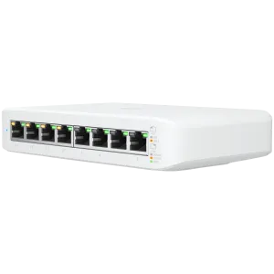 UBIQUITI Lite 8 PoE; (4) GbE PoE+, (4) porturi GbE; Disponibilitate totală PoE de 52 W; Montabil pe perete.