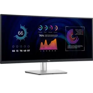 Monitor Dell P3424WE, 34" curbat, WQHD AG, IPS, 21:9, 5ms, 1000:1, 300 cd/m2, (3440x1440), 99% sRGB, HDMI, DP, USB-C PD de până la 90W, USB Hub 3.2, porturi KVM, RJ45, ComfortView Plus, înălțime reglabilă, pivotant, înclinat, negru