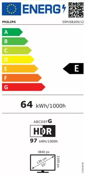 Philips TV 55PUS8209/12, 55" 4K Ultra HD QLED, 3840x2160, DVB-T/T2/T2-HD/C/S/S2, 60Hz, Ambilight 3, Pixel Precise UHD, HDR+, Titan OS, Dolby Atmos, VRR, 3*HDMI, 2*USB, 802.11n, 20W RMS, Black
