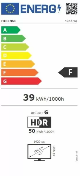 TV Hisense 40" A5NQ, Full HD 1920x1080, QLED, Quantum Dot, HDR, HLG, DTS HD, Light Sensor, Dolby Audio, Smart TV, WiFi, WiFi Direct, 2xHDMI, 2xUSB, LAN, CI+, DVB-T2/C/ S2, Black