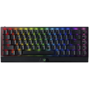 Razer BlackWidow V3 Mini HyperSpeed (Comutator verde), Aspect SUA, HyperSpeed Wireless (2,4 Ghz), Bluetooth sau USB-C, dimensiune 65%, RGB Chroma, 80 de milioane de apăsări, Ultrapolling 1000 Hz, Construcție din aluminiu