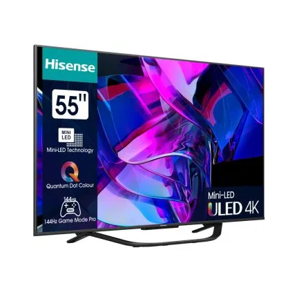 Televizor Hisense 55" U7KQ, 4K Ultra HD 3840x2160, ULED, FALD, Quantum Dot, 144Hz, IPS, HDR 10+, HLG, Dolby Vision IQ, Dolby Atmos, Smart TV, WiFi 5GHz, WiFi Direct, BT, Anyview Cast, 4xHDMI , 2xUSB, LAN, CI+, DVB-T2/C/S2, Negru