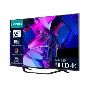 Televizor Hisense 55" U7KQ, 4K Ultra HD 3840x2160, ULED, FALD, Quantum Dot, 144Hz, IPS, HDR 10+, HLG, Dolby Vision IQ, Dolby Atmos, Smart TV, WiFi 5GHz, WiFi Direct, BT, Anyview Cast, 4xHDMI , 2xUSB, LAN, CI+, DVB-T2/C/S2, Negru