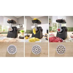 Месомелачка Bosch MFWS440B, Meat mincer - MultiPower 1900 W, Planetary gearbox, 2,5 kg/min, kebbe attachment, sausage attachment, reverse function, Black