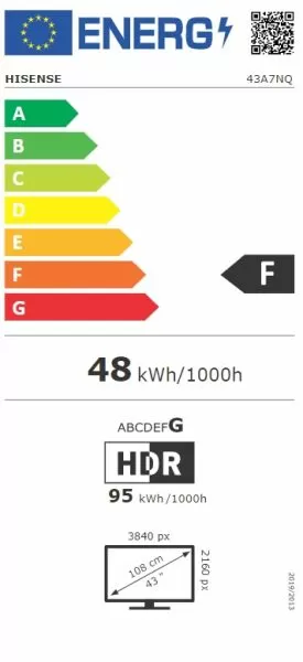 TV Hisense 43" A7NQ, 4K Ultra HD 3840x2160, QLED, FALD, Quantum Dot, HDR 10+, HLG, Dolby Vision, Dolby Atmos, Smart TV, WiFi 5GHz, WiFi Direct, BT, Anyview Cast, 3xHDMI, 2xUSB, LAN, CI+, DVB-T2/C/S2, Black