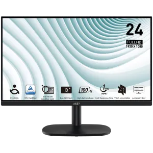 MSI PRO MP245V Professional Business Monitor, 23.8" 100Hz, FHD (1920x1080) 16:9, VA Anti-glare, 1ms/4ms, 300nits, 4000:1, 178°/178°, Adaptive-Sync, Adjustable Stand, 1x D-Sub(VGA), 1x HDMI, 3Y Warranty