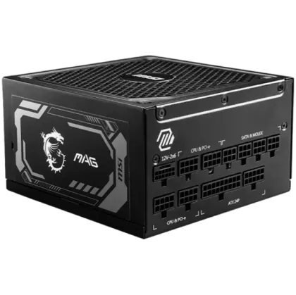 MSI MAG A1000GL PCIE5, 1000W, 80 Plus Gold, 135mm Fluid Dynamic Bearing Fan, Protections: OCP/OVP/OPP/OTP/SCP/UVP, Dimensions: 150mmx150mmx86mm