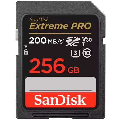 SanDisk Extreme PRO 256GB SDXC Memory Card + 2 years RescuePRO Deluxe up to 200MB/s & 140MB/s Read/Write speeds, UHS-I, Class 10, U3, V30