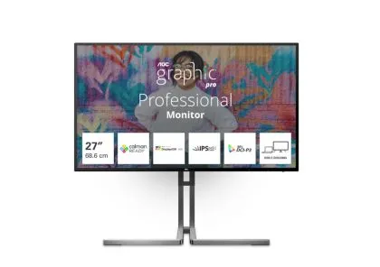 Монитор AOC U27U3CV, 27" Nano IPS WLED, 3840x2160@60Hz, 4ms GtG, 400cd m/2, 1300:1, 50M:1 DCR, Adaptive Sync, FlickerFree, Low Blue Light, 3Wx2, Tilt, Height Adjust, Pivot, Swivel, 2xHDMI, DP, USB hub