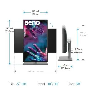 Монитор BenQ PD2725U 27" IPS LED 5ms 3840x2160 4K UHD, DesignVue Thunderbolt Mon, AQCOL., 100% sRGB, HDR400, B.I., LBL,KVM Sw, ICCsync, CAD/CAM, DualView, Contr.1200:1, 400 cd/m2, 2xHDMI, DP, Thb 3(PD65W, DP alt), USB3.1 Hub, Sp.2x2.5W, HAdj., Swivel, Til