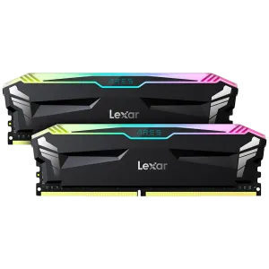 Lexar 2x8GB Ares DDR4 3600 UDIMM Memory with heatsink and RGB lighting, Black Color, Dual pack