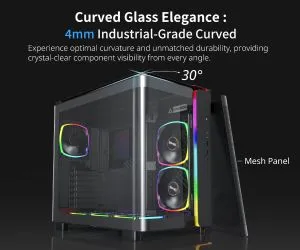 Montech KING 95 Pro, Dual Chamber Mid-tower Case, 6 ARGB Fans, 2 Front Panels, Black