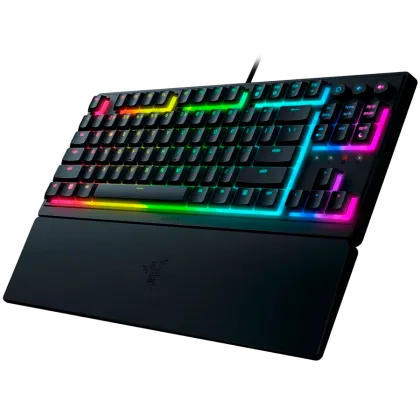 Razer Ornata V3 Tenkeyless, Low Profile Gaming Keyboard, US Layout, 8 Razer Chroma™ RGB Lighting Zones, Dedicated Media Keys, UV-coated ABS Keycaps, 1000 Hz Ultrapolling, Durable spill-resistant design, Braided fiber cable