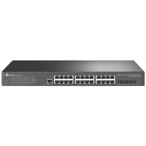 TP-Link SG3428X Omada 24-Port Gigabit L2+ Managed Switch with 4 10GE SFP+ Slots, 24× Gigabit RJ45 ports and 4× 10GE SFP+ slots, Omada APP, Static Routing, VLAN, ACL, QoS, IGMP Snooping, OAM, DDM, ERPS, Fanless, 1U, Zero-TouchProvisioning, ERPS