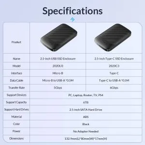 Orico кутия за диск Storage - Case - 2.5 inch USB-C - 2020C3-V1-BK