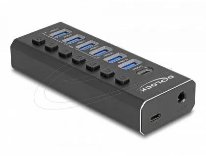 Delock 7 Port USB Hub with 4 Ports 10 Gbps and 4 Fast Charging Ports with Switch and Illumination
