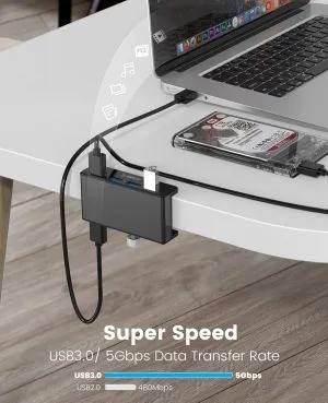 Orico хъб USB 3.0 HUB Clip Type 4 port - aux Micro-USB power input, Black - MH4PU-P-BK