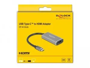 Adaptor Delock, USB-C tată - HDMI mamă, Ultra HD, 8K, Gri