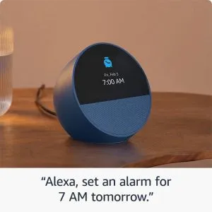 All-new Echo Spot (2024 release), Smart alarm clock with vibrant sound + Alexa, Glacier Blue