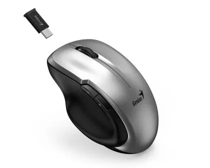 Genius Mouse Wireless Silent - Ergo 8200S Silver - Silent, 2.4GHz, USB-C receiver