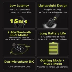 VGN Wireless Gaming Headphones - SIREN V1 White - Bluetooth 5.3, 2.4G