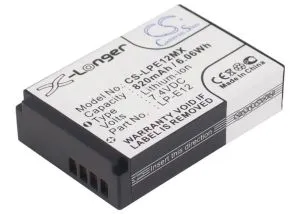 Camera Battery for CANON LPE12MX LiIon 7.4V 820mAh Cameron Sino