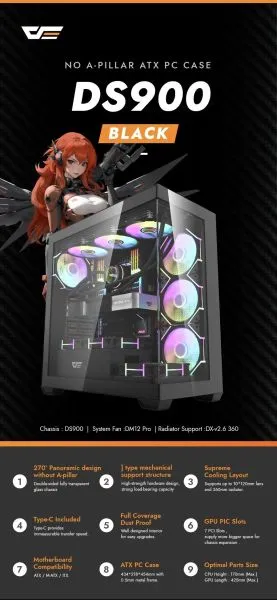 Darkflash кутия Case ATX - DS900 Black - USB-C