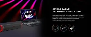Тонколони Acer Nitro Gaming Soundbar,2 x 5W, BT, Dynamic 2.0 Stereo Sound USB-C (USB-C to USB-A cable included) / Bluetooth / Aux In (3.5mm) / Headphones out
