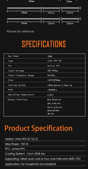 Aigo PSU 700W - Warrior AK700 RGB