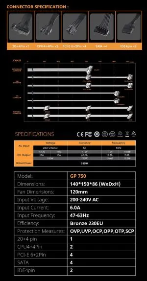 Aigo захранване PSU 750W Bronze - GP750