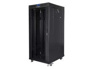 Комуникационен шкаф Lanberg rack cabinet 19" free-standing 27U / 600x800 self-assembly flat pack with glass door LCD, black