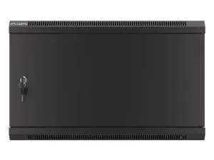 Комуникационен шкаф Lanberg rack cabinet 19" wall-mount 6U/600x450 for self-assembly with metal door black (flat pack)