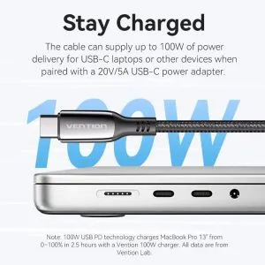 Vention кабел USB2.0 Type-C/Type-C 100W, LED display 2m - CTKBH