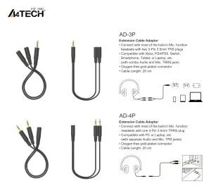 A4Tech Adapter AD-3P 3.5mm male jack - 2 х 3.5mm female jack