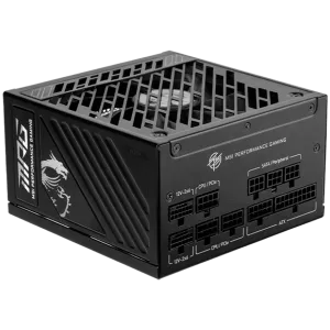 MSI MPG A1250GS PCIE5 Power Supply 1250W, 80 PLUS Gold, Dual PCIe 5.1 Cables, ATX 3.1, 135mm Fan, Fan Stop, OCP/OTP/OPP/SCP/OVP/UVP/SIP/NLO, Active PFC, Dimensions: 150mmx150mmx86mm, 10Y Warranty
