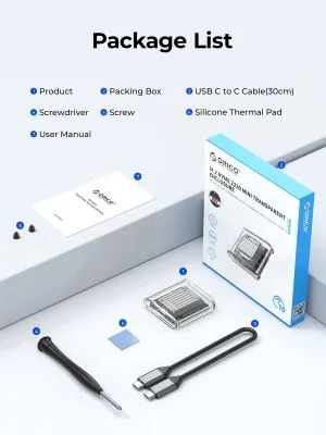 Orico външна кутия за диск Storage - Case - M.2 2230 NVMe - TC20-M2-10G-GY-BP - 10Gbps, Gray