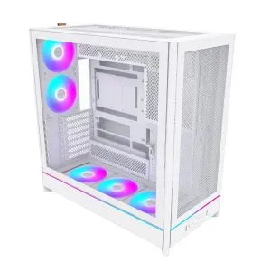 Montech кутия Case ATX - HS01 PRO (W) - 5 x 120 mm ARGB Fans, USB-C, White