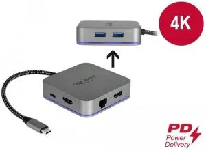 Delock USB Type-C™ Docking Station for Mobile Devices 4K - HDMI / Hub / LAN / PD 3.0 with LED illumination