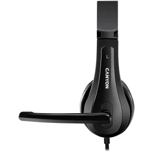 CANYON CHSU-1, căști de bază pentru PC cu microfon, mufă USB, plăcuțe din piele, lungime cablu plat 2,0 m, 160*60*160 mm, 0,13 kg, Negru;